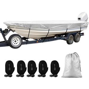 SPORTYOUTH Boat Cover, Trailerable Boat Cover 12' - 14' Waterproof Oxford Fabric 210D Anti-UV Dustproof Fit Classic Boat Open Boat Deep V-Hull Fishing Boats Small Utility Boat and More