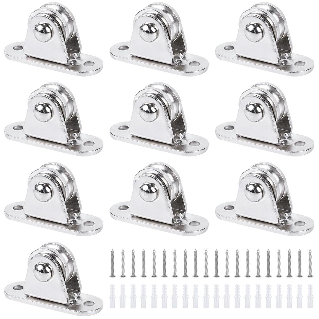Small Pulley Block 1" Mini Duplex Pulley Roller Frictionless Silent Wheel Heavy Duty Fixed Pulley Loading 176 lb for Rope Cable Cord Guide & Wall Ceiling Mount DIY Project - 10 Pack