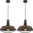 Brass Industrial Pendant Lights 2 Packs, 18.1 Inch Oversized Farmhouse Vintage Pendant Light, Black and Brass Barn Pendant Light with Wire Cage, Island Pendant Lights for Kitchen Warehouse