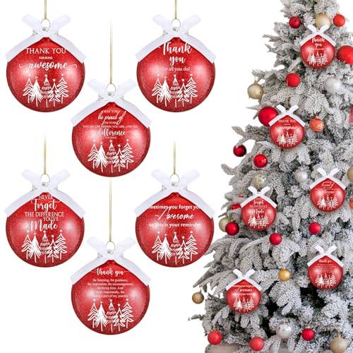 Yuxung 6 Pcs Christmas Employee Appreciation Gifts Bulk Christmas Thank You Ornaments for Coworkers Staff 3.15'' Glitter Balls with Ribbon for Office Work Team Teacher Nurse Volunteer