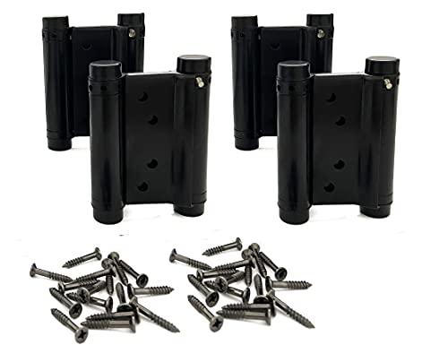 2 Pairs (4Pcs) 3inch Double Action Spring Hinge Stainless Steel Cafe Saloon Door Swing Self Closing Black with Screws