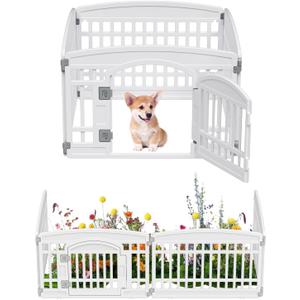 Pet Playpen with Door Dog Playpen Foldable Puppy Playpen for Puppies and Small Dogs 4-Panels Easy Assemble Easy Storing for Indoor and Outdoor, Garden Fence, Garden Border Fence (4 Panels)
