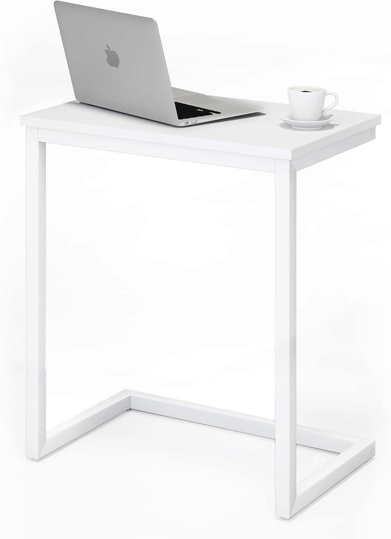 Sofa C Side End Table Wood Accent Couch Coffee Tray Snack Notebook Laptop Holder Over Bed Stand Reading Desk White Color 22x14x27 Inch Space Saving for Living Room Bedroom