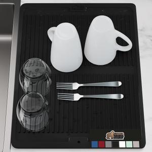 GORILLA GRIP 100% BPA-Free Silicone Dish Drying Mat for Kitchen Counters, 18x16 Inch, Water Catching Ribbed Design, Easy Clean Waterproof Sink Counter Liner, Heat Resistant, Fits Under Dry Rack, Black (18" x 16")