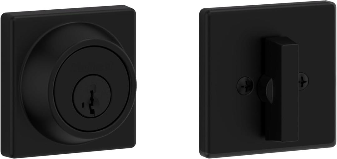 Kwikset 660 Deadbolt Lock, Matte Black Square Exterior Keyed Front Entry Door, Pick Resistant SmartKey Rekey Security, Single Cylinder Dead Bolt