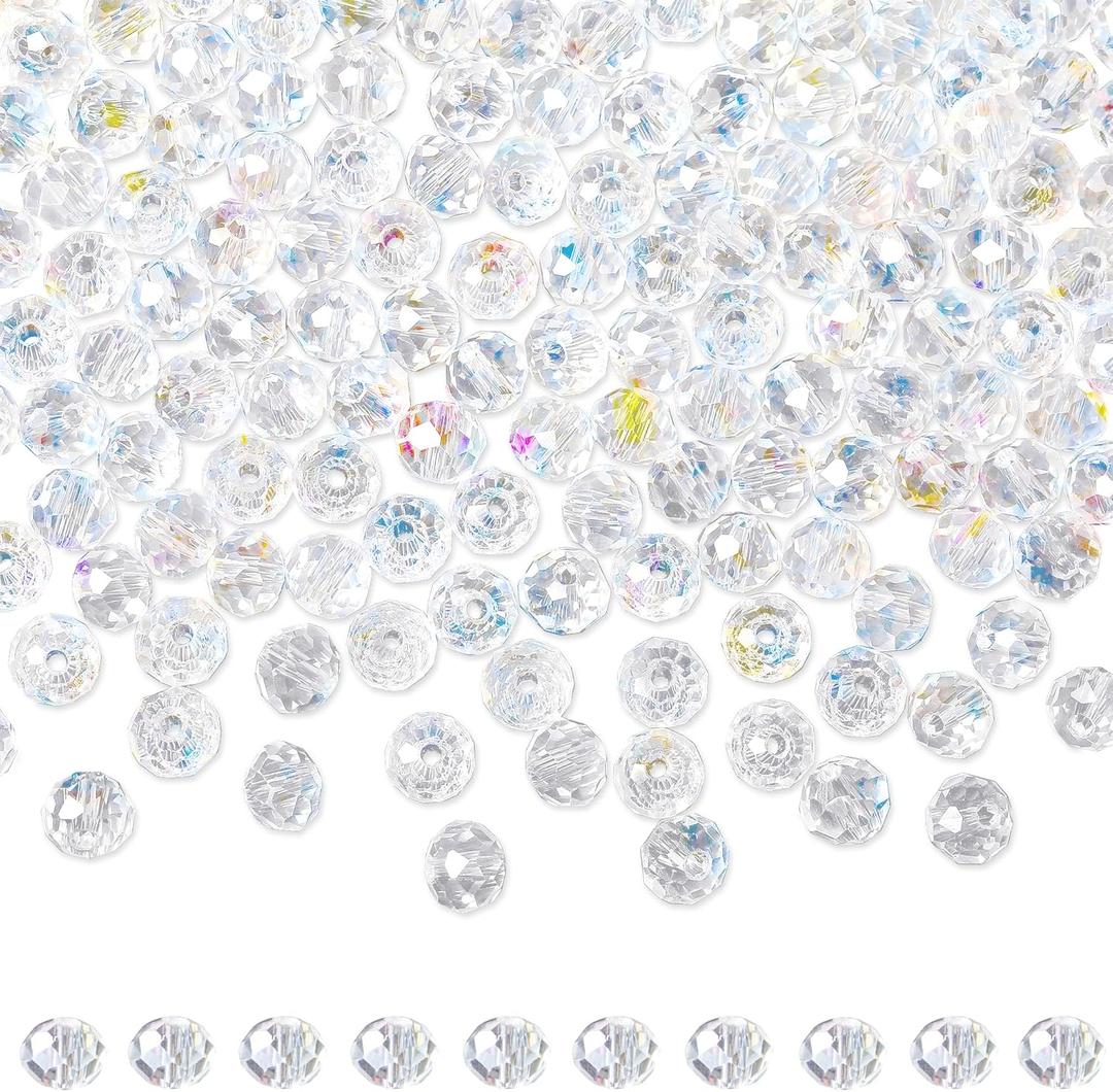 ZHIYUXI 400pcs Crystal Beads for Suncatchers Glass Beads for Jewelry Making for Keychain Making 6mm Rondelle White Clear Sun Catcher Beads & Bead Assortment Bulk Bracelets Arts and Crafts