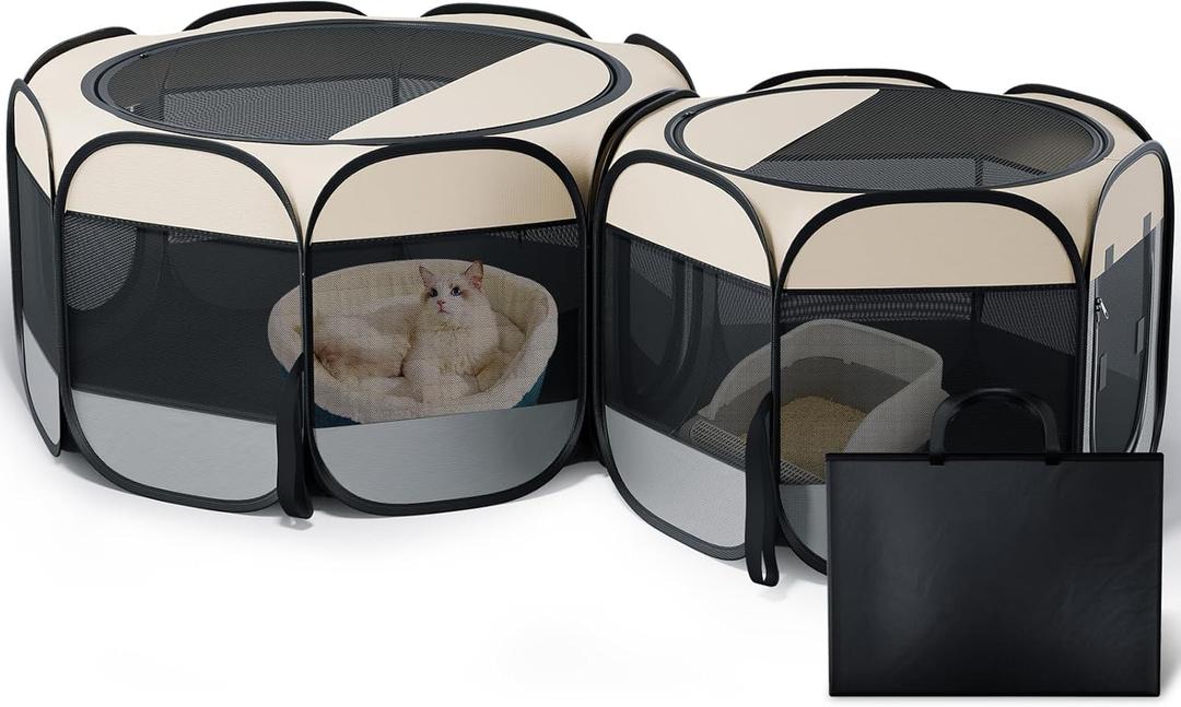 Cat Playpen, 71"x 24" Large Portable Puppy Playpen, 2-Room Foldable Dog Playpen for Indoor Outdoor Dogs, Cats, Small Animals with Carrying Case