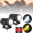 Windance 2pcs 32W LED Motorcycle Headlight with Switch, Yellow White Dual Color Hi/Lo Beam for Motorcycle, 2400LM 3000K 6000K Crash Bar Front Fork Spotlight (Spotlights (2 pack))