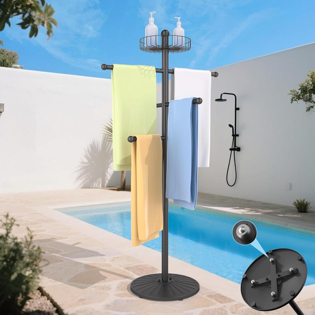 Weighted Pool Towel Rack Outdoor, Stainless Steel Main Pole, Removable Pool Towel Holder, Towel Tree for Beach, Pool Outside.