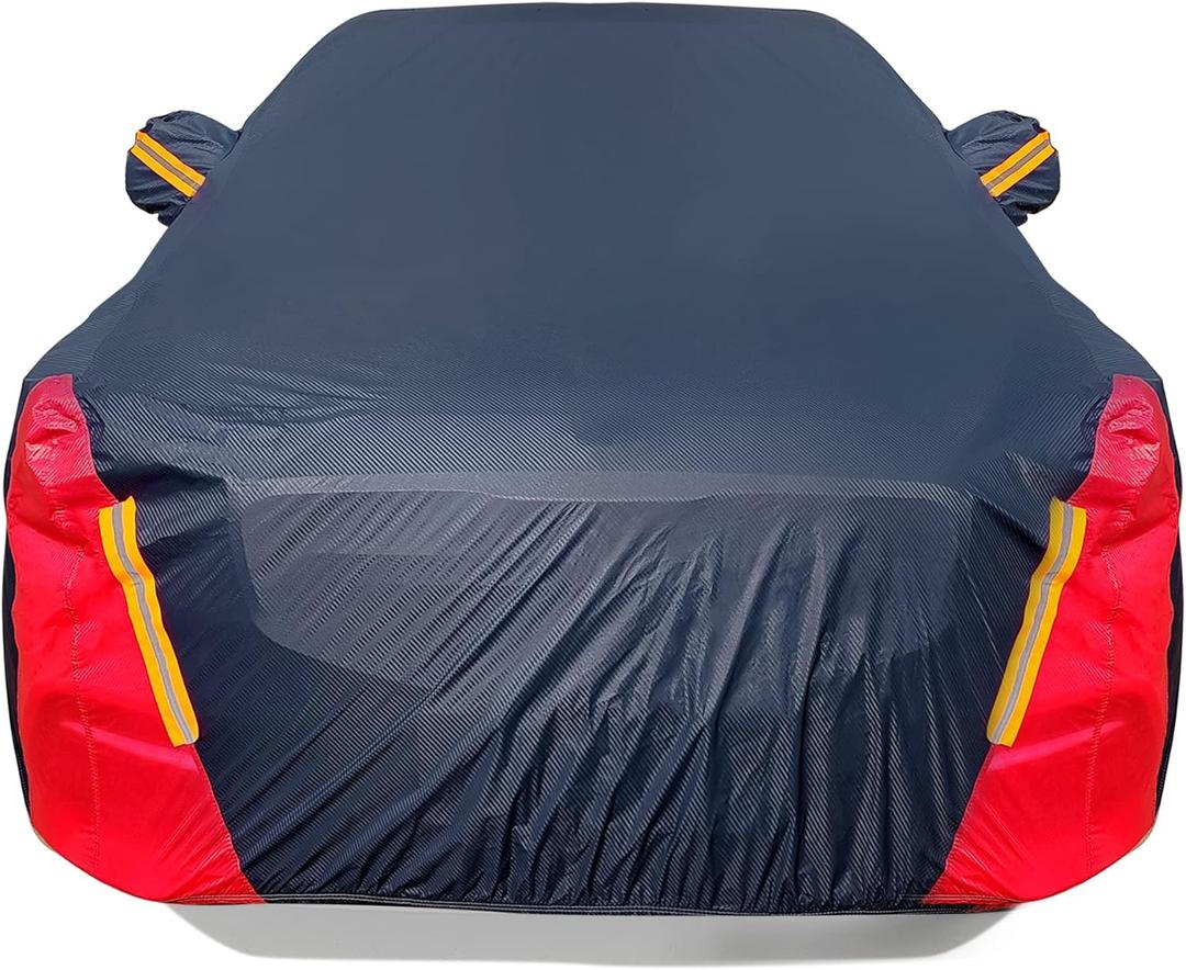 6 Layers Car Cover for Automobiles All Weather Waterproof, Outdoor Full Exterior Cover Rain Sun UV Snowproof Protection with Zipper Cotton, Mirror Pocket for Sedan (190195 inch)