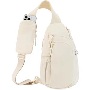 Sling Bag Nylon Crossbody Bags for Women with Anti-theft RFID Blocking Pocket Cross Body Purse Adjustable Shoulder Strap (Large, White)