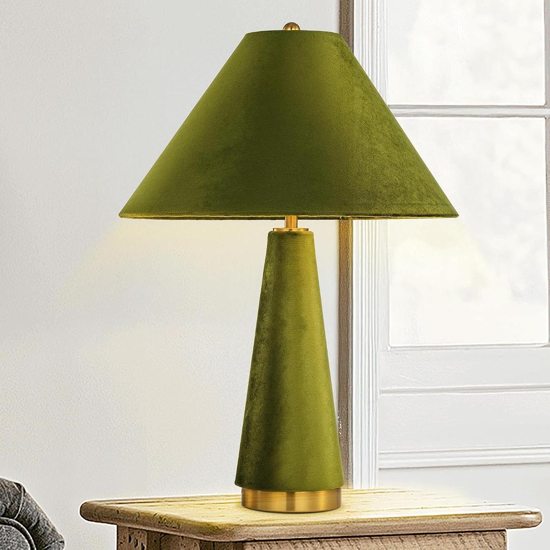TOCHIC Table Lamp for Bedroom,Table Lamp with Green Velvet Lamp Shades,Modern Farmhouse Side Desk Lamp,Mid Century Vintage Desk Lamp for Living Room,Reading Room,Hallway,Corridor 23.5" H 1 Light