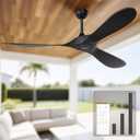 60 Inch Ceiling Fan Without Lights, Black | Outdoor Ceiling Fan with Remote, 6-Speed Adjustable Reversible DC Motor for Patio & Living Room