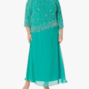 J Kara Women's 3/4 Sleeve Floral Beaded Asymmetrical Hem Top Mock Flair Dress Size 14