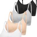 SATINIOR 4 Pieces Bralette Neck Cami Bra Wireless Tank Top Sports Bra for Women (Large-X-Large, Black, Grey, Nude, White)