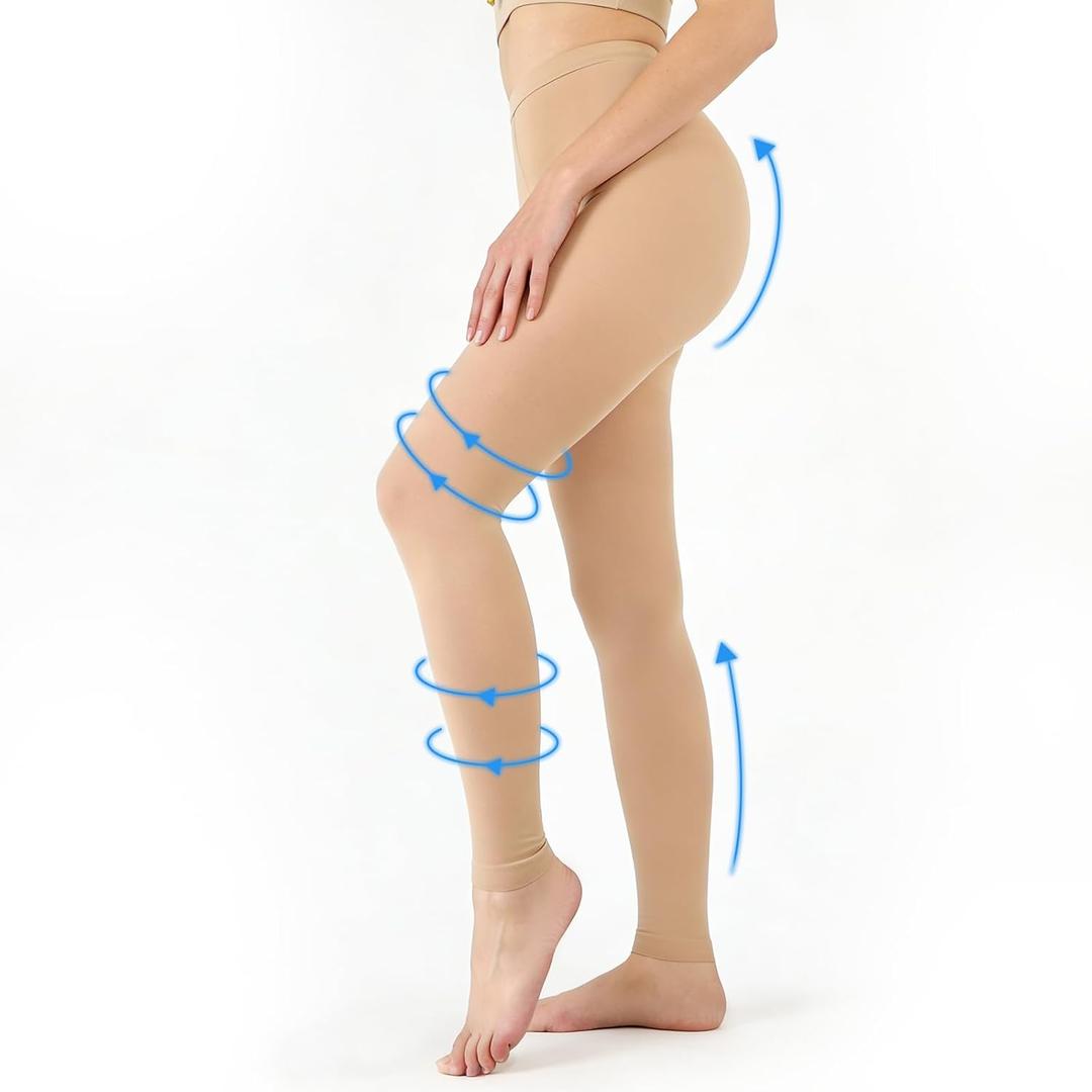 Compression Tights Women, 20-30mmHg Graduated Support Compression Pantyhose Footless Medical Compression Stockings High Waist Compression Leggings for Varicose Veins, Edema, DVT(Beige, Small)