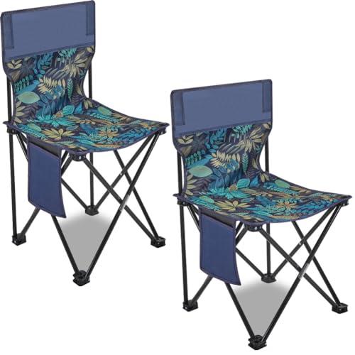 Folding Camping Chair for Adult Lightweight Portable Outside Beach Chair Leaf Blue 2 Pack