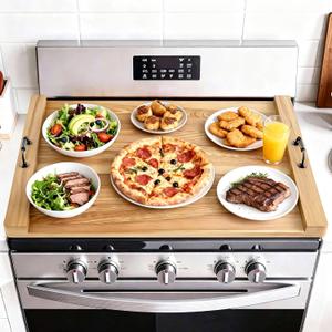 Wooden Stove top Cover,Suitable for Gas stoves with 4 and 5 Burners,Food Tray, Kitchen Stove Tray.Stylish Pine Panel Stove top Cover 22 * 29.46inch