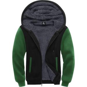 SCODI Hoodies for Men Heavyweight Fleece Sweatshirt - Full Zip Up Thick Sherpa Lined Hooded Jacket (Large, Black Grass green)