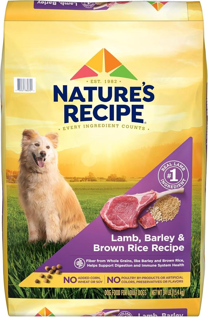 Natures Recipe Lamb, Barley & Brown Rice Recipe Dry Dog Food, 34 lb. Bag (34 Pound (Pack of 1)), BBD: DEC 19/2026
