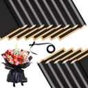 Xanllaxa 60 Sheets Flower Wrapping Paper,Waterproof Wrapping Paper with Ribbon,Black Gold Edge Paper for Valentine's Day,Anniversaries,Florist Bouquet Supplies(22.8 * 22.8 Inches)