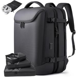 50L Carry on Travel Backpack, Expandable Airline Approved Backpacks with 3 Packing Cubes Fit 17.3 inch Laptop Suitcase backpack for Men Women(Black)