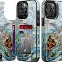 Goodon for iPhone 15 Pro Wallet Case with Card Holder,RFID-Blocking,Aesthetic Vintage Floral Girly Shell,Trendy Unique Cool Retro Protective Phone Cover for Women Girls - Ocean Mosaic Art