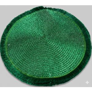 NEW 3 GREEN Metallic PLACEMATS 15" Round Holiday