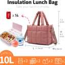NOL Natural Organic Lifestyle Women's Nylon Lunch Cooler Quilted Tote Bag Puffy Insulated Lunch Bag for Women, Lightweight Waterproof Lunch Box for Work, Picnic, Outdoors,Dark pink