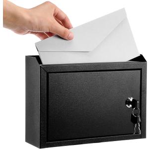 Metal Suggestion Box Locked Mailbox Drop Box with Lock, Wall Mounted, Black - 9.8 x 3 x 7 in