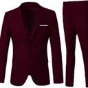 Men's 3 Piece Slim Fit Suit Set, Two Button Blazer Solid Jacket Vest Pants Wedding Business Suit (Small, Burgundy)