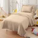 KKJIAF 3 Piece Toddler Sheet Set Microfiber, Includes a Flat Sheet, a Fitted Sheet and a Ruffle Pillowcase, Khaki