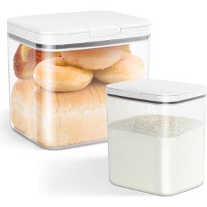 2 Pack Flour and Sugar Storage Containers with One-Press Flip-up Lid, 2.1Qt + 4.75 Qt Food Storage Container for Rice, Nuts, Snack, Dog Treat, Laundry Room, Kitchen Organization