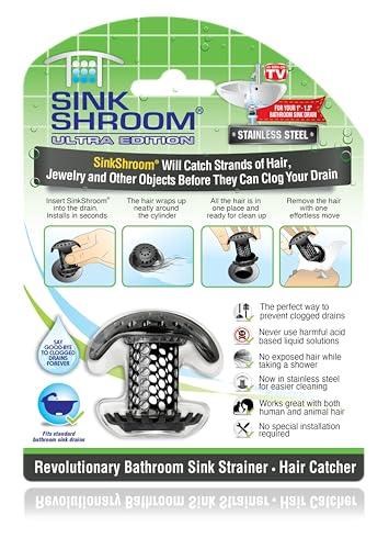 SinkShroom Ultra Bathroom Sink Drain Protector, Stainless Steel, Matte Black, Hair Catcher with Multiple Drain Adapters - Amazon.com