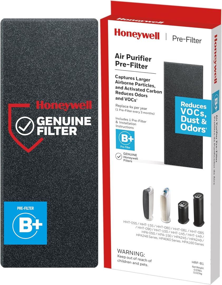Honeywell HRF-B1 Air Purifier Filter, 1-Pack  Airborne Allergen Air Filter Targets Dust, Wildfire/Smoke, Odors and VOCs (1.2" x 4.9" x 11.7")