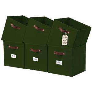 DECOMOMO Storage Bins, Cube Storage Bin with Labels, Fabric Storage Cubes for Shelves (10.5" x 11" / 6pcs, Olive Green)