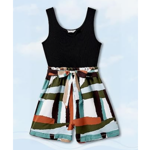 PATPAT Mom Jumpsuits - Black Tank Top with Floral Wide-Leg Shorts XL