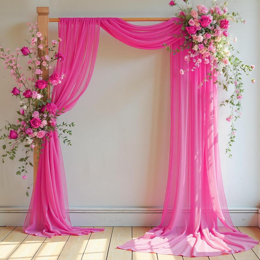 Wedding Arch Draping Fabric, 1 Panel 18FT Hot Pink Sheer Backdrop Curtain Chiffon Fabric Drapery Voile Scarf Draping Panels for Wedding Archway Ceremony Curtain Valance Party Decoration