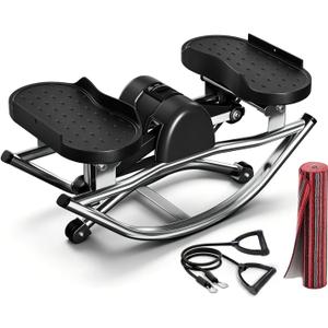 Low-Impact Rocking Steppers for Exercise at Home with Digital Display & Resistance Bands and Non-Slip Mat Equipment for Seniors & Beginners,250LBS Capacity