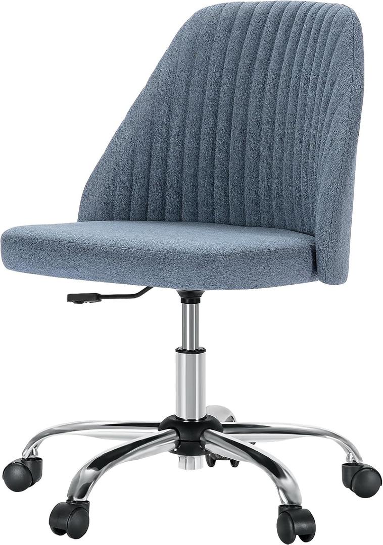 Yapamar Modern Fabric Armless Adjustable Swivel Office Desk Chairs with Wheels - Blue