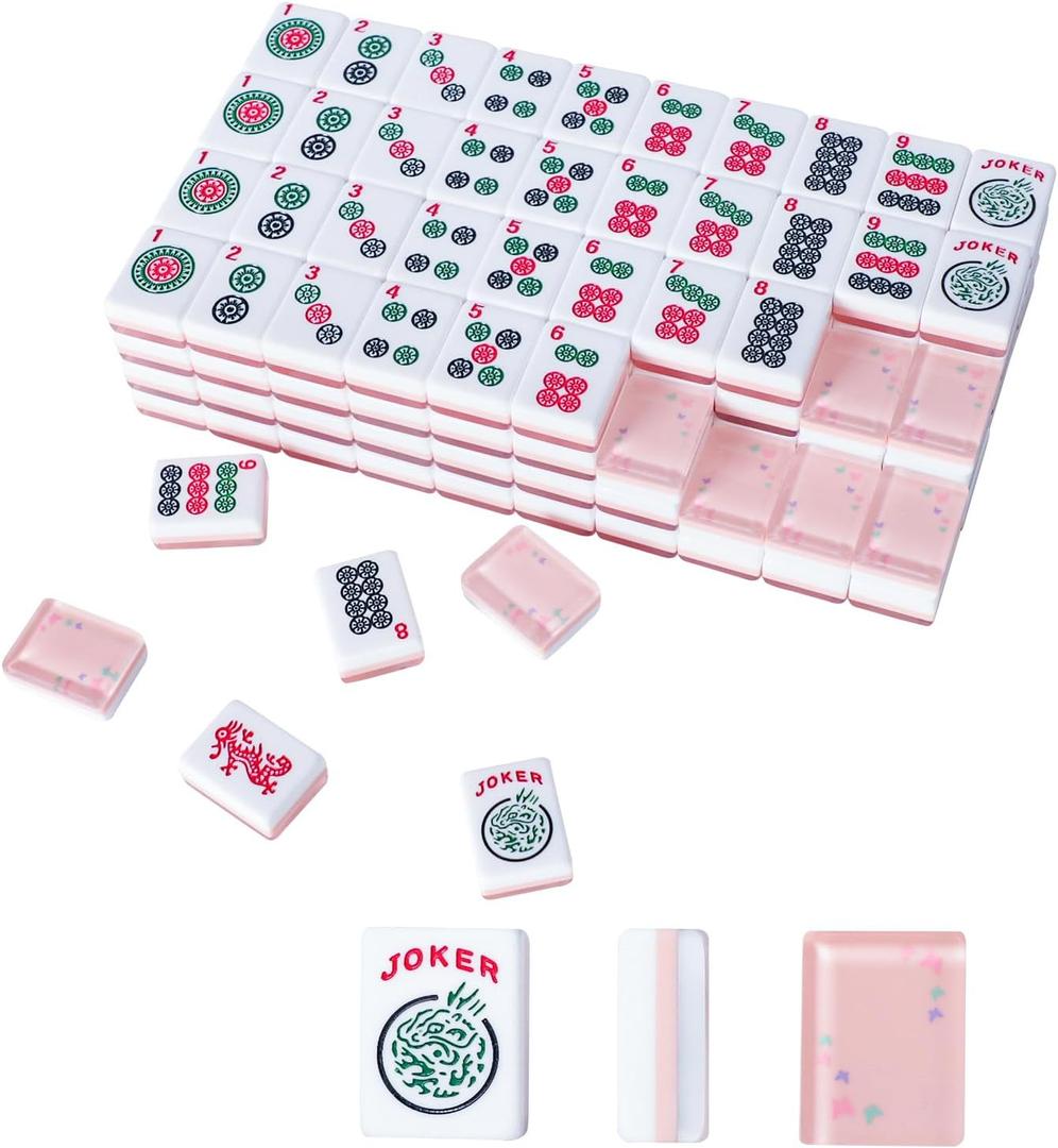 TIASUSAN American Mahjong Tile Set with 166 Quality Acrylic Tiles (1.2" Pink, Tiles Only), Mahjong Game Set