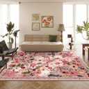 8x10 Washable Area Rug for Living Room, Floral Non-Slip Non-Shedding & Easy Care, Large Soft Low Pile Indoor Floor Carpet for Living Room, Bedroom, Farmhouse, Dining Room, Kids Playroom, Pink