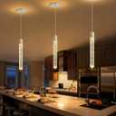 Modern Pendant Light Dimmable LED Kitchen Island Lighting Bubble Crystal Pendant Lights Silver Hanging Light Fixture