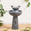 Glitzhome Water Fountain Outdoor, Outdoor Fountain with Lights & Pump, 26" H 2-Tiered Polyresin Bird Bath Fountain Waterfall Floor-Standing Water Feature for Garden, Yard, Patio, Home Decor