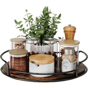 LAMU Lazy Susan Organizer, 9'' Lazy Susan Turntable for Cabinet, Table Top, Kitchen, Countertop, Bathroom, Pantry, Spice Organization, Wooden,1 Pack