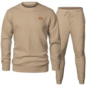JMIERR Knit Jacquard Track Suits for Men Set 2 Piece Comfiest Airport Outfits Long Sleeve Sweatshirts & Running Joggers Sweatpants, Fall Tracksuit Sweatsuits Matching Lounge Sets, M, Khaki