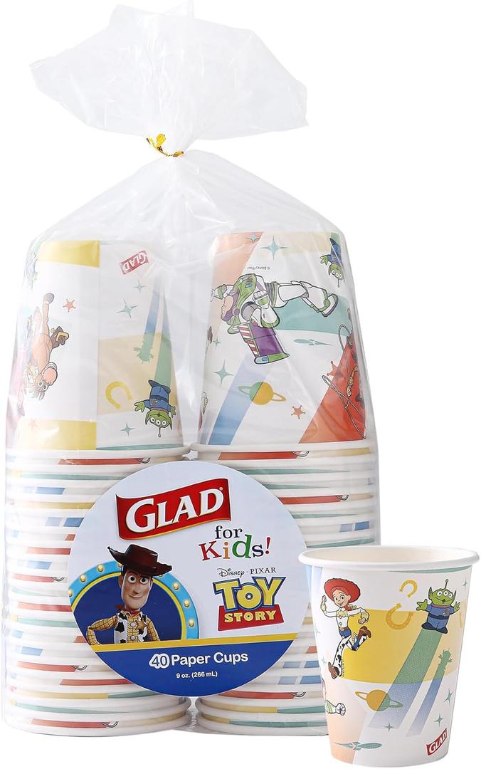 Glad for Kids Disney Pixar Toy Story Disposable Paper Cups, Light Beams - Soak Proof, Kid-Friendly Drinking Cup for Everyday Use, 9 Ounce, 24 Count (Multicolor)