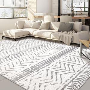 5'x7' Area Rug Living Room: Machine Washable Boho Large Neutral Farmhouse Stain Resistant Indoor Floor Rugs Moroccan Carpet for Bedroom Nursery Dorm Classroom Playroom Dining Room Home House- Grey White (Color Gray White)