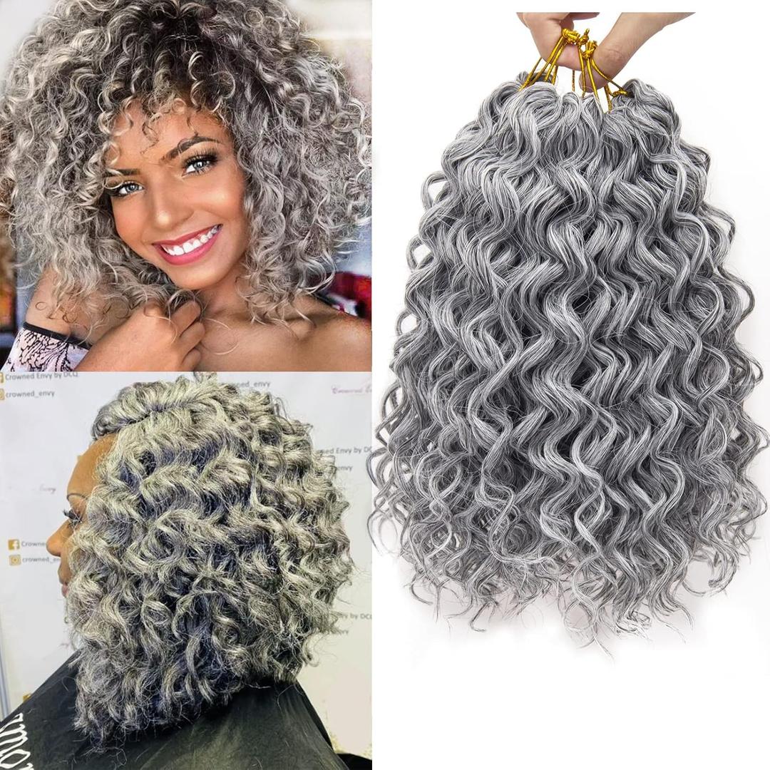 GoGo Curl Crochet hair Water Wave Crochet hair Grey Synthetic Bohemian Crochet Braid Deep Wave Braiding hair Extensions (10inch,7Packs,#51)