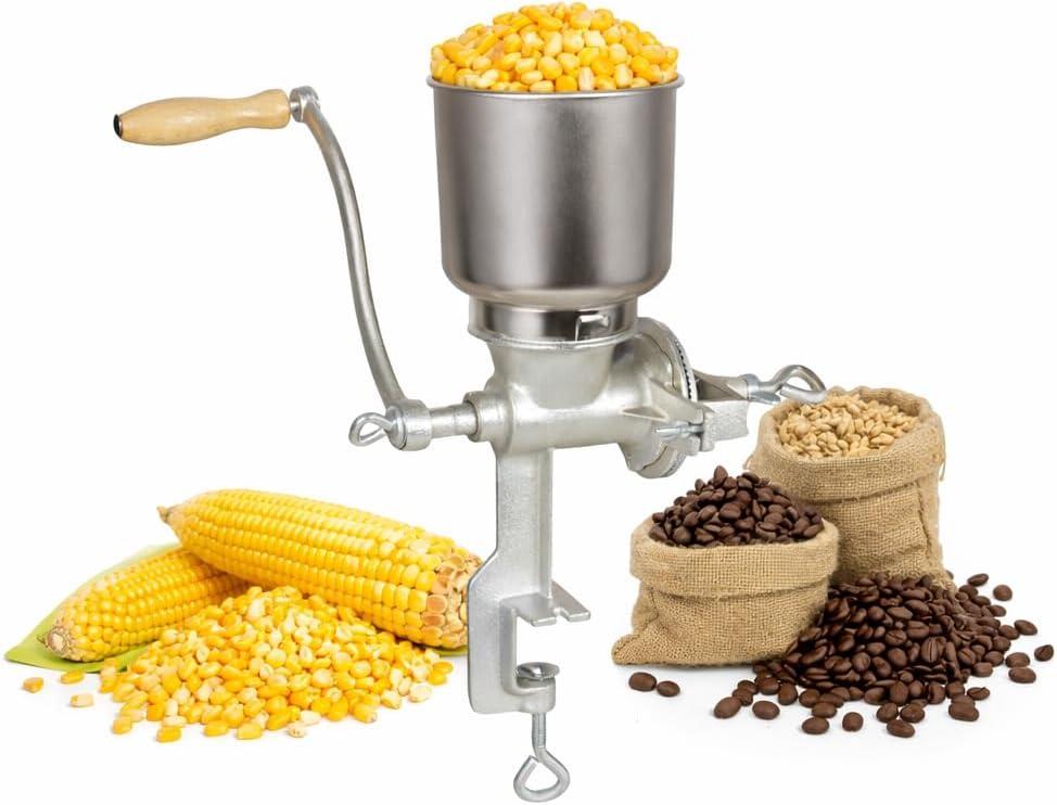 Manual Grain Mill Grinder, 7.5 lb Heavy Duty Cast Iron Hand Crank Corn Grinder, Table Clamp Wheat Flour Maker for Coffee, Nut, Oats and Home Brewing